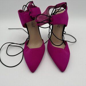 ShoeDazzle Womens Size 5 Pink Fuchsia Taara Lace Up Wrap Stiletto Heels Pumps